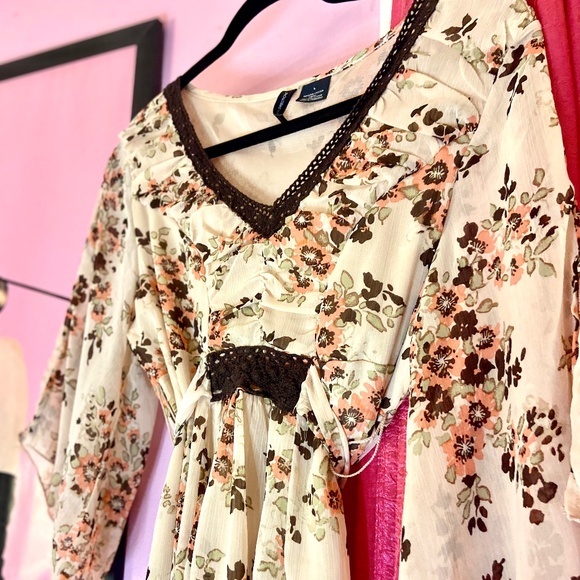 Y2k Vintage Floral Fairycore Boho Chiffon Kimono Sleeve Blouse Women’s Large - Picture 4 of 6